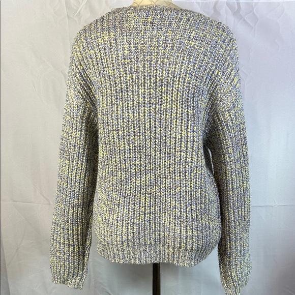 Stitches and Stripes Chunky Crewneck Sweater Size Medium blue yellow cream brown - Picture 3 of 7